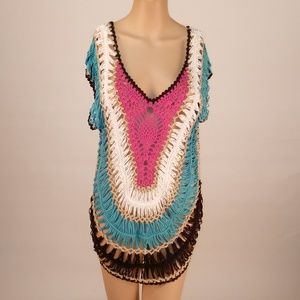Crochet rainbow bathing suit cover up